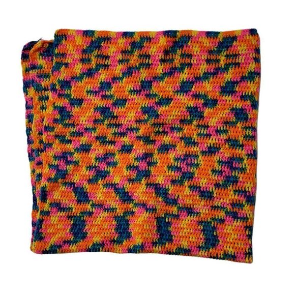 HANDCRAFTED Crochet Afghan Neon 46" X 46" Comfy Cozy Throw Blanket - Picture 3 of 4